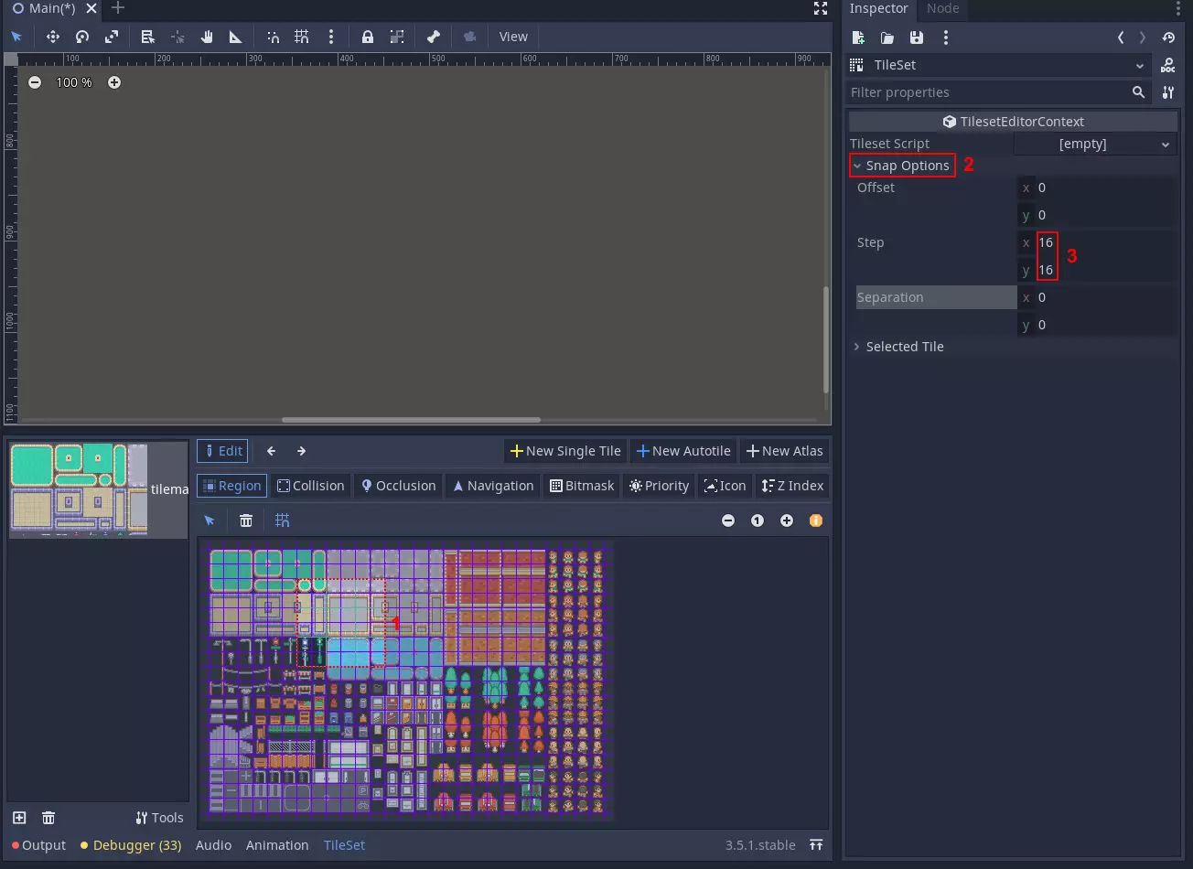 Setting the snap options