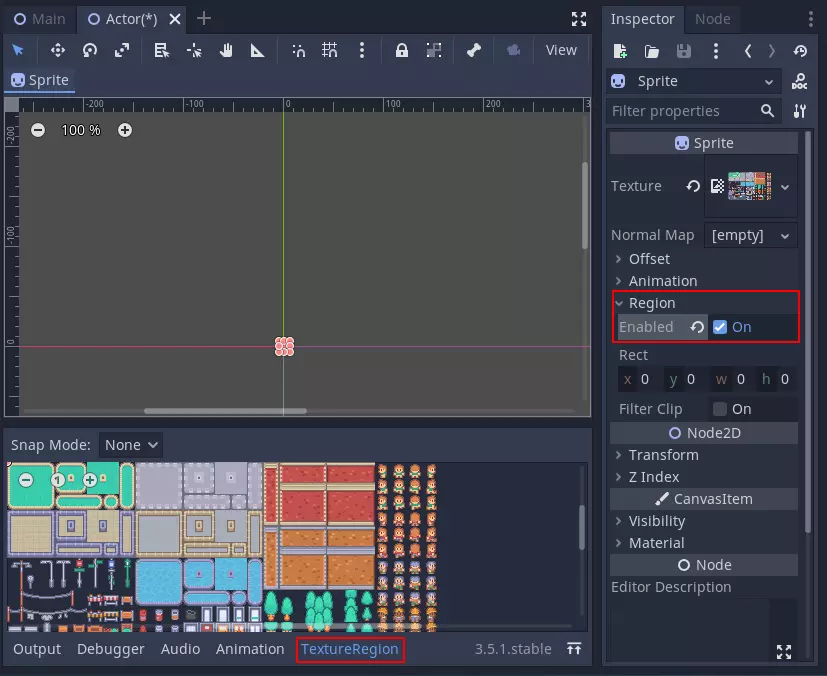 Choosing the texture region