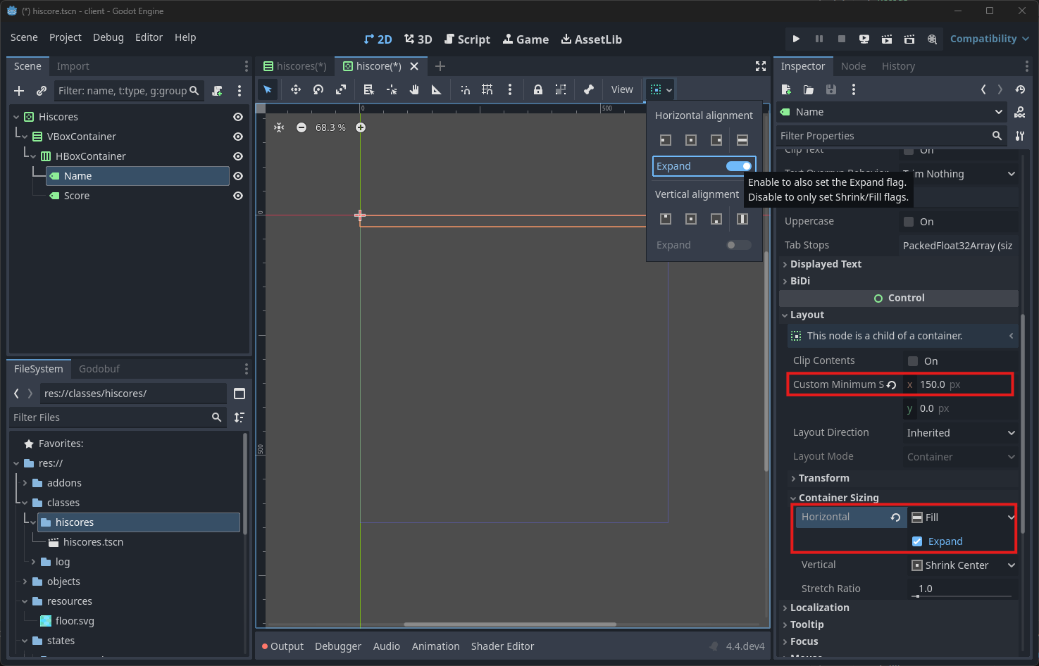 Name label sizing settings